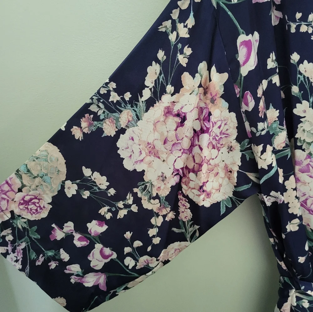 Flora‎ by Flora Nikrooz Maria Satin Robe Floral Blue Multicolored Size L/XL